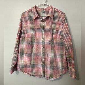 L.L. Bean 100% Cotton Vacationland Seersucker Shirt Multicolor Plaid Button-Up